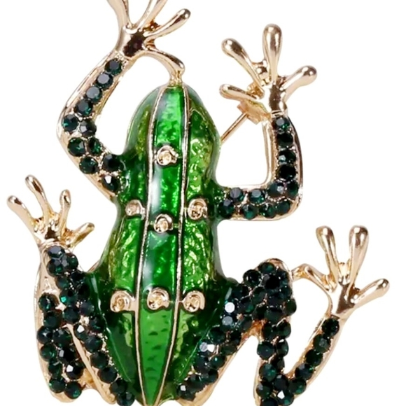 Gold plated green crystal frog necklace/brooch - Picture 5 of 15